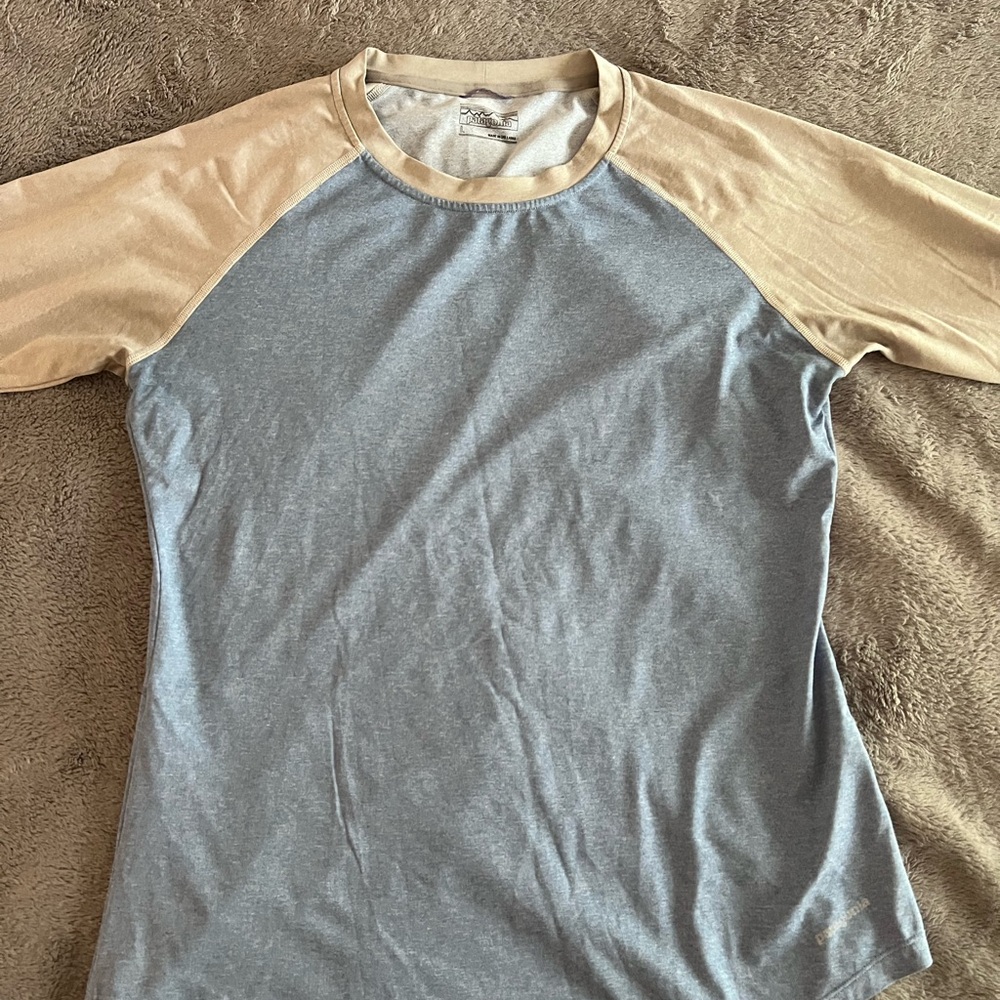 Patagonia Gray and Tan Raglan Tee